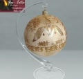 Glaskugel 12 cm Gold mit Weihnachtsmotiv mit Glasständer
