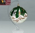 Glaskugel 14 cm Grün 2 mit Weihnachtsmotiv mit Glasständer