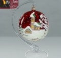 Glaskugel 12 cm Rot 3 mit Weihnachtsmotiv mit Glasständer