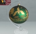 Glaskugel 12 cm Grün mit Weihnachtsmotiv mit Glasständer